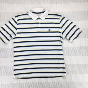 Brooks Brothers Polo Shirt Mens Large White Blue Strip Short Sleeve Golf Preppy